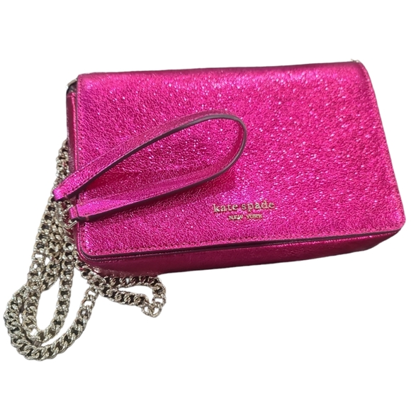 Kate Spade Spencer Metallic Pink Chain Strap Crossbody Wallet - Picture 10 of 17
